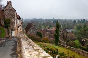 Limeuil, in the Dordogne-Périgord region in Aquitaine, France. Medieval village with typical...