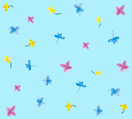 Hydrangea seamless pattern with watercolor on blue background.