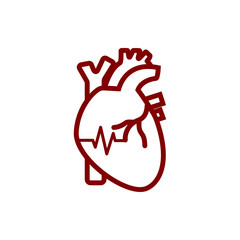 heart, human, vector, medical,pulse, beat, wave, heartbeat maroon icon