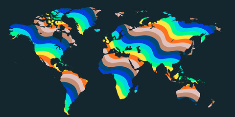  Colorful vector world map. North and South America, Asia, Europe, Africa, Australia. 