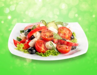 Greek Salad - Feta Cheese, Olive and Vegetables, isolated on white