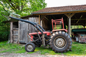 old red tractor