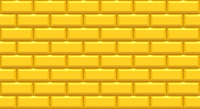 Yellow brick wall rectangles with chamfered edge. Empty background. Vintage stonewall. Room design interior. Backdrop for cafe. High quality seamless 3d illustration.