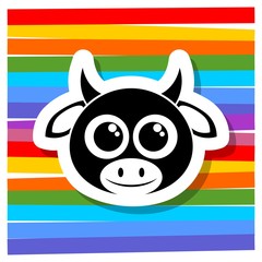 Cute cow cartoon icon, logo, sign
