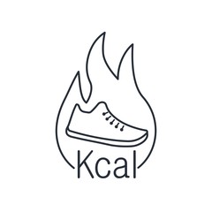 Sport shoes. The fire.Burn, calories, energy. Vector linear icon.
