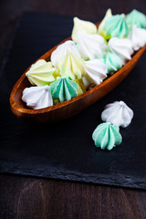 Meringue in a wooden bowl