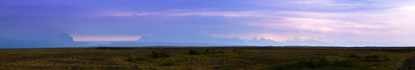 Panorama view of Skaftafellsjokull Glacier in Iceland, Summertime
