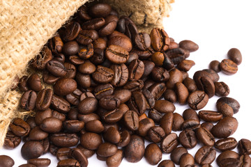 Coffee Beans in a Bag on a white background
