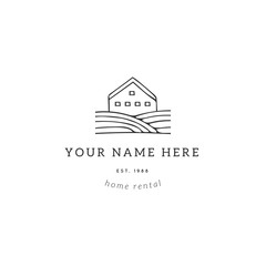 Fototapeta premium Hand drawn vector logo template with a country house. Property rental theme.
