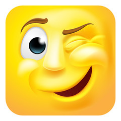 A winking eye emoji or emoticon square face 3d icon cartoon character