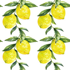Watercolor lemon branch seamless pattern.