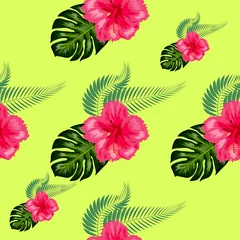Kunstfelldecke mit Muster Tropische Pflanzen Tropischer Vintage Hibiskus Plumeria Blumengrün lässt nahtlose Muster weißen Hintergrund. Exotische Tapete