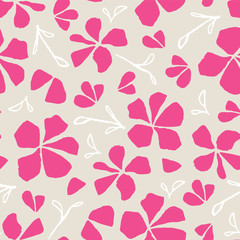 Vector hand drawn seamless pattern. Japanese traditional surface design. Floral illustration, sakura blossom.