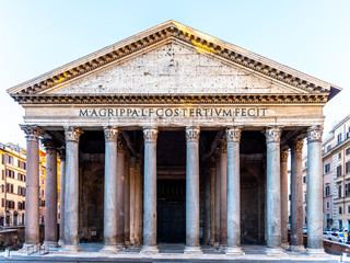 Pantheon in Rome, Italy. Front view of portico with classical columns
