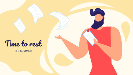 Man Throw Out Paper Documents Flying Away, Summer