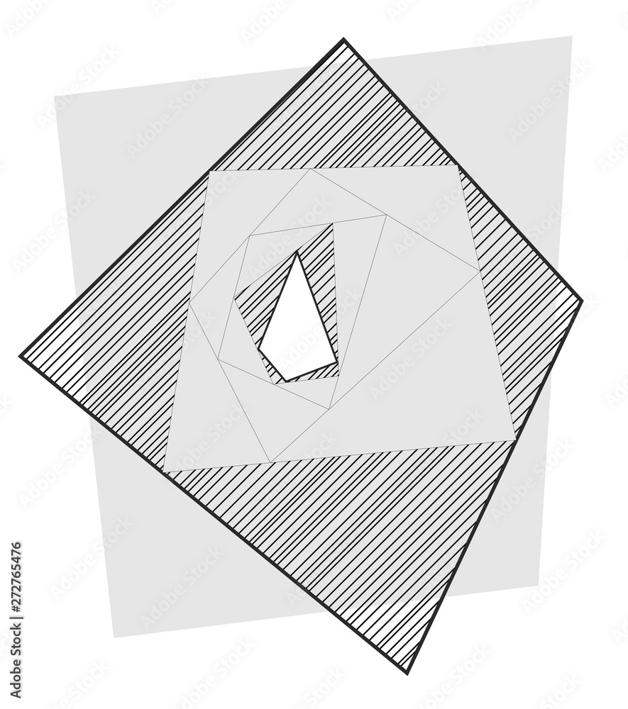 Poster monochrome abstraction with rectangles frames that form tunnel on lined background. print. silhouett