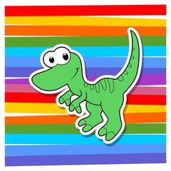 Cute cartoon dinosaurs on color background