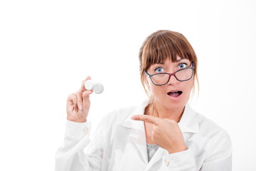 glasses or lenses.  doctor is wearing glasses. pensive doctor on  white background. The problem of choosing an ophthalmologist. Medical day