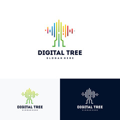 Modern Digital tree logo designs concept vector, Tech Tree Logo symbol vector