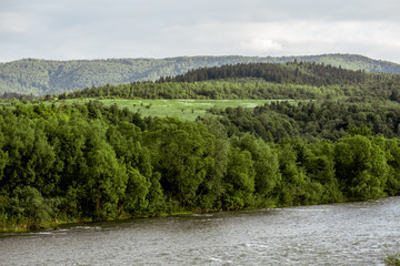 Landscape view on the beautiful mountains and river