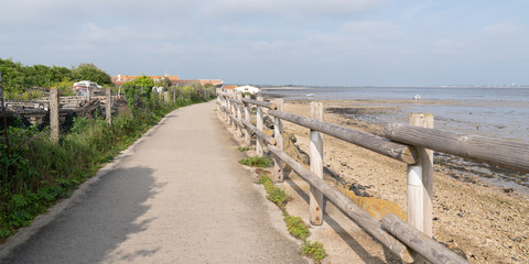 Fototapeta na wymiar cycle lane in beach in web banner template