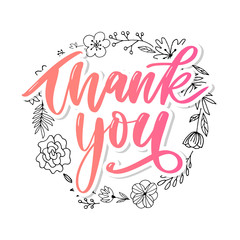 Thank You handwritten inscription. Hand drawn lettering. Thank You calligraphy. Thank you card. Vector illustration. Slogan