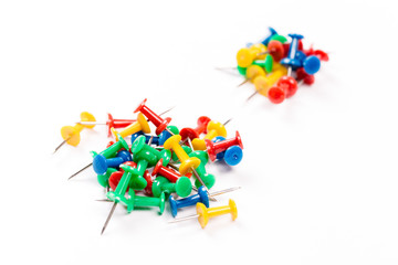 set of colorful push pins isolated on white background.