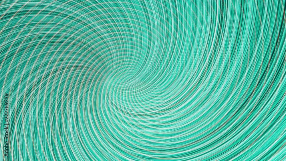 Poster spinning colorful funnel of curved lines, seamless loop. animation. beautiful turquoise rotating tor