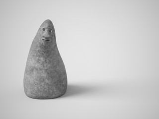 3D rendering of a stone figures with a face.