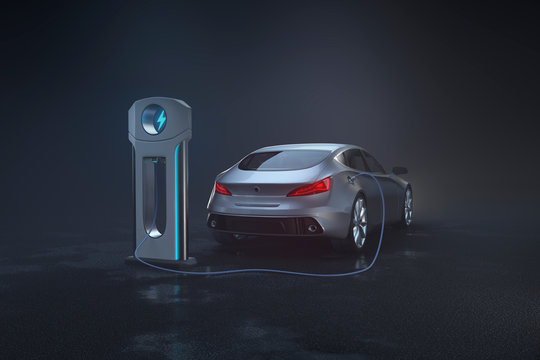 Electric car at charging station