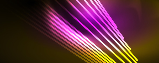 Shiny color neon light with lines, abstract wallpaper, shiny motion, magic space light. Techno abstract background