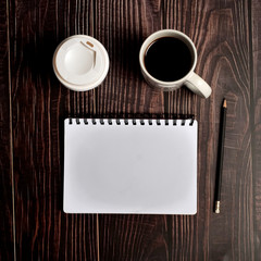 Coffee break, ideas, notes, goals or plan writing concept. Top view, flat lay.