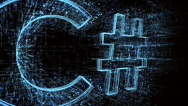 4k C# Programming language word tag cloud;binary computer code.The Matrix style binary computer code shaped text design animation;changing from zero to one digits;abstract future tech background.