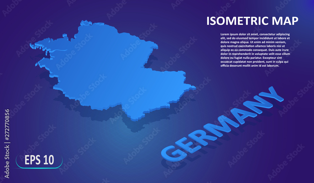 Wall mural isometric map of the germany. stylized flat map of the country on blue background. modern isometric 