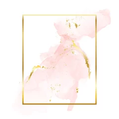 Nackte roségoldene Pinselstriche in rechteckigem Folienkonturrahmen. Aquarell Rose Gold erröten Textur Vorlage © milatoo