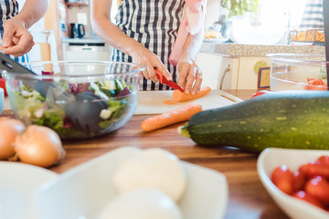 Women preparing dishes for garden party in the kitchen