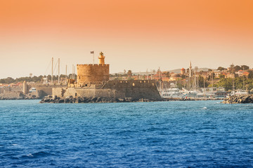 Rhodes city long distant view from the sea, Greece