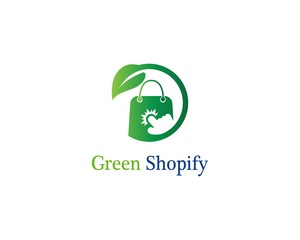 Green bag online shop logo template vector