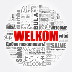 Obraz premium Welkom (Welcome in Afrikaans) word cloud in different languages, conceptual background