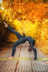 Obraz na płótnie Canvas beautiful girl doing yoga in the fall