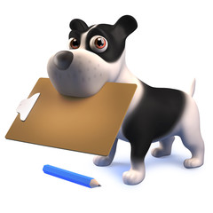 3d cute cartoon black and white puppy dog with a clipboard and pencil - 272773615