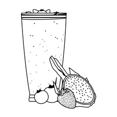 tropical fruit and smoothie drink in black and white