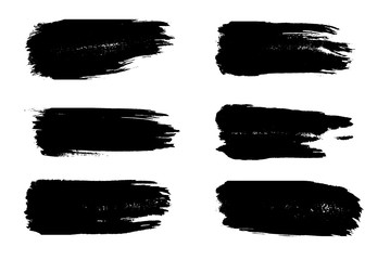 Grunge brush strokes. Set of black stripes chalk and charcoal on white background.