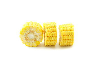 Raw yellow corn slice isolated on white background.