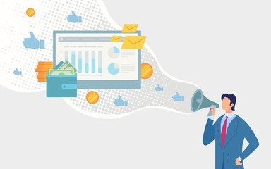 Marketing in Social Network Fla Vector Concept