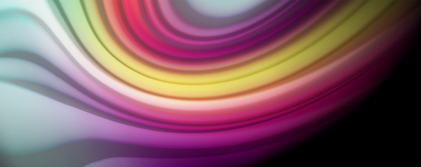 Modern rainbow liquid color flow colorful poster. Wave Liquid shape in black color background. Abstract composition