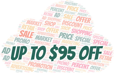 Obraz premium Up To $95 Off word cloud. Wordcloud made with text only.