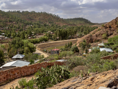 View from above on Queen of Shebas Bath, Mai Shum. Aksum, Ethiopia.