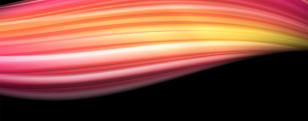 Naklejka premium Abstract wave lines fluid rainbow style color stripes on black background. Artistic illustration for presentation, app wallpaper, banner or poster