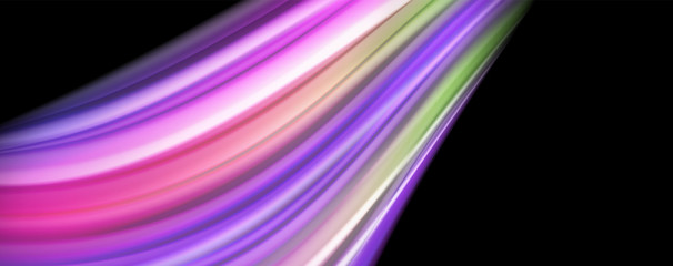 Fluid liquid color wave lines, glowing colorful light effect, abstract composition template. Geometric technology abstract pattern. Movement concept